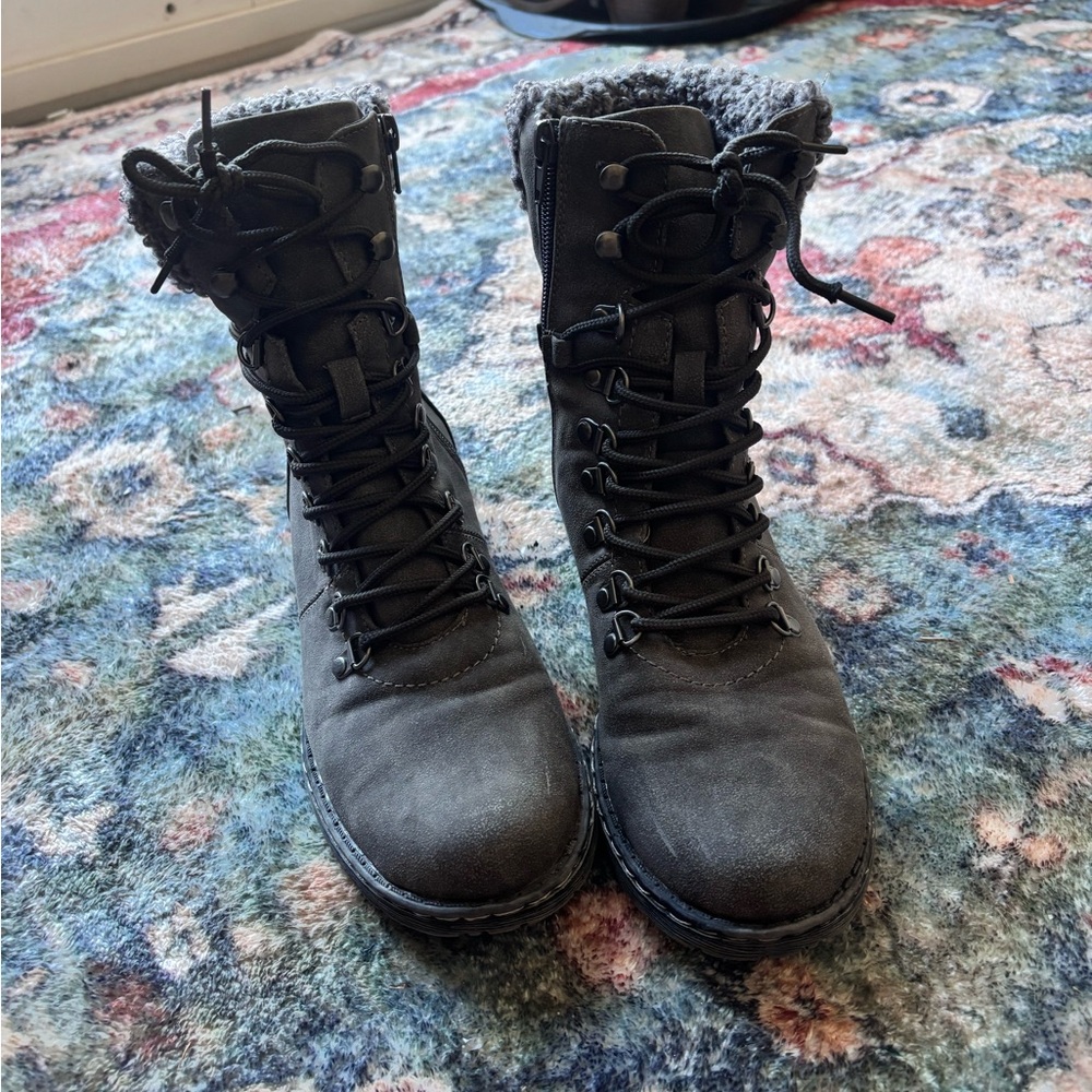 Free People Charcoal Lace-Up Combat Boots